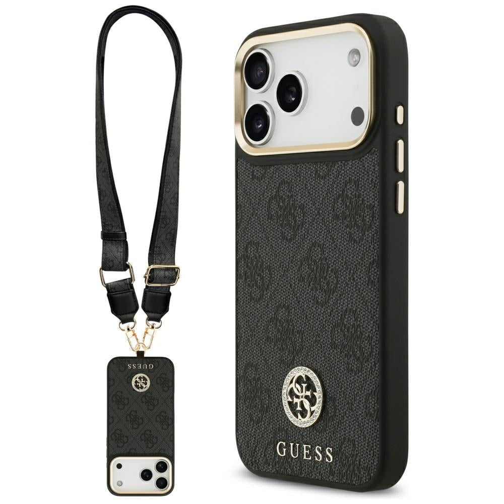 Guess 4G Srtass Logo & Big Strap Metal Buttons MagSafe dėklas iPhone 17 Pro Max - Juoda -- iPhone 17 Pro Max