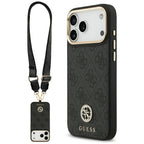Guess 4G Srtass Logo & Big Strap Metal Buttons MagSafe dėklas iPhone 17 Pro Max - Juoda -- iPhone 17 Pro Max