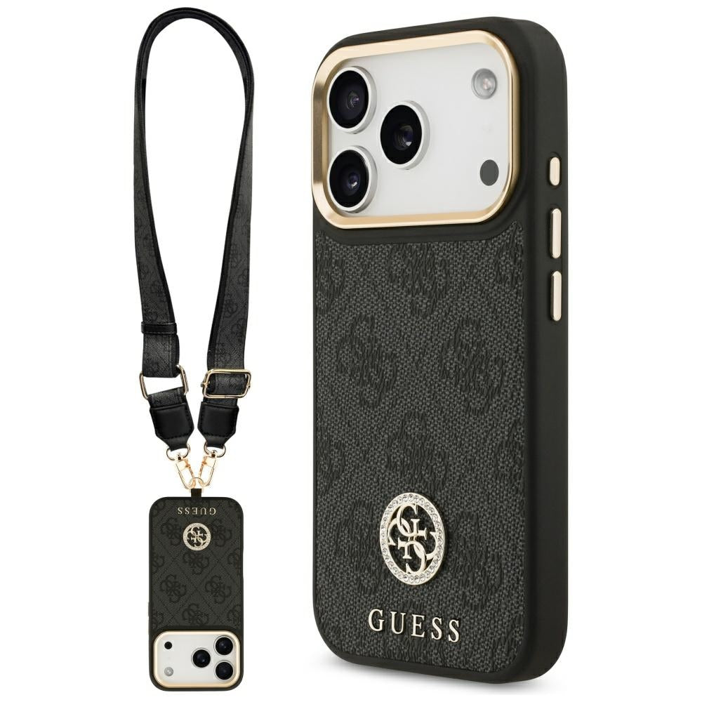 Guess 4G Strass Logo & Big Strap Metal Buttons MagSafe dėklas iPhone 17 Pro - Juoda -- iPhone 17 Pro