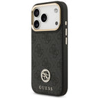 Guess 4G Strass Logo & Big Strap Metal Buttons MagSafe dėklas iPhone 17 Pro - Juoda -- iPhone 17 Pro
