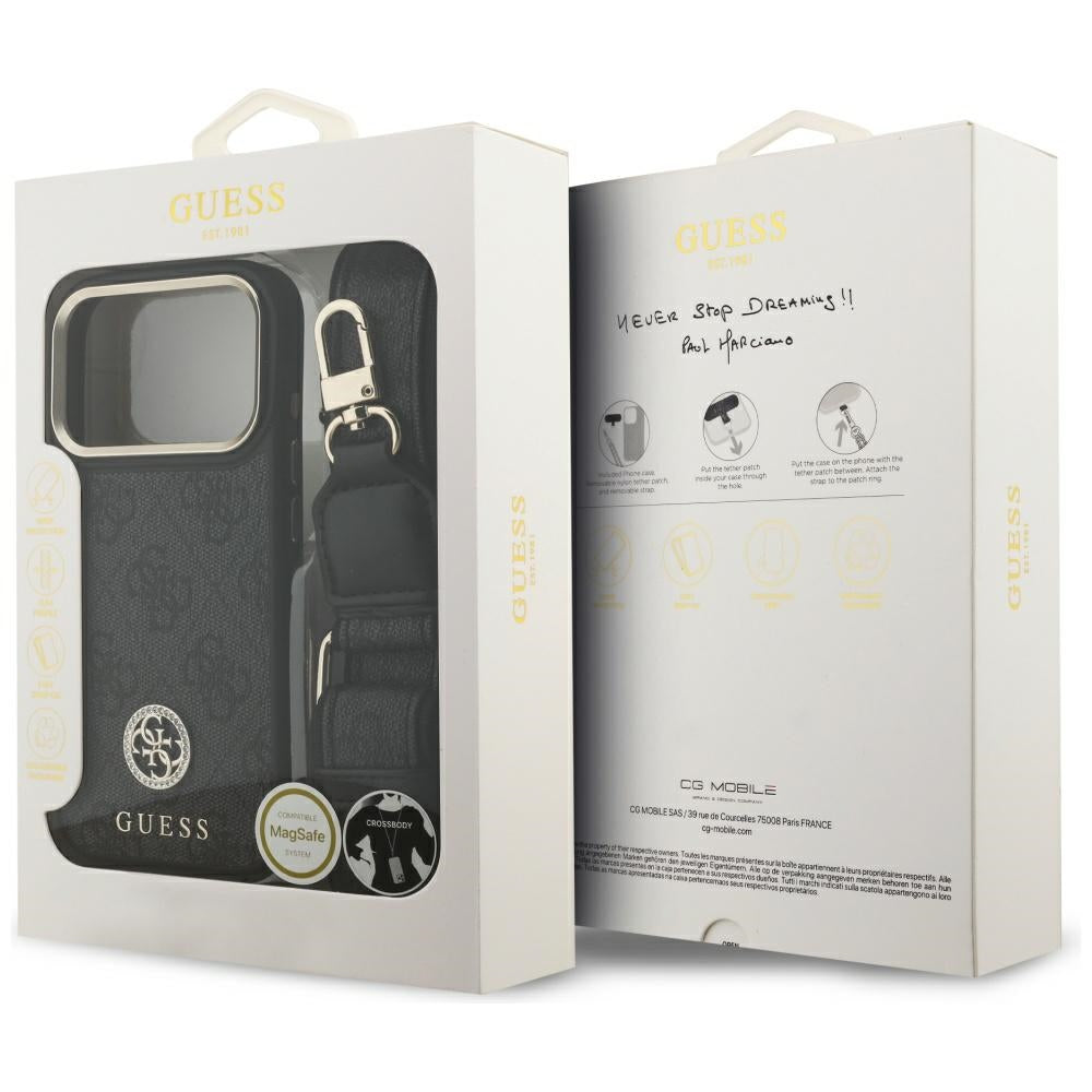 Guess 4G Strass Logo & Big Strap Metal Buttons MagSafe dėklas iPhone 17 Pro - Juoda -- iPhone 17 Pro
