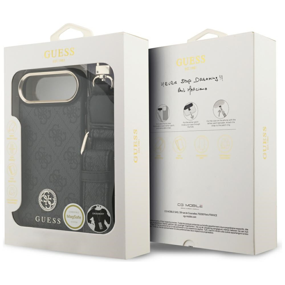 Guess 4G Strass Logo & Big Strap Metal Buttons MagSafe dėklas iPhone Air - Juodas -- iPhone Air