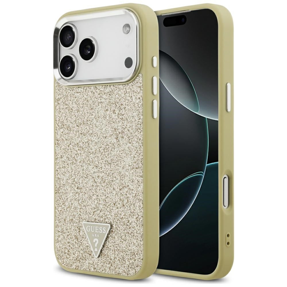 Guess Glitter Triangle Logo MagSafe dėklas iPhone 17 Pro Max - Auksinis -- iPhone 17 Pro Max