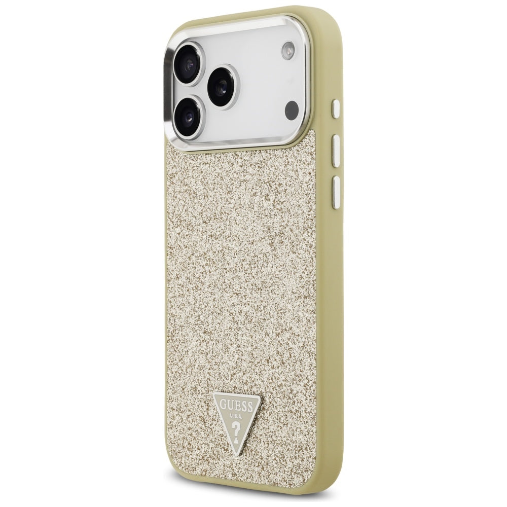 Guess Glitter Triangle Logo MagSafe dėklas iPhone 17 Pro Max - Auksinis -- iPhone 17 Pro Max