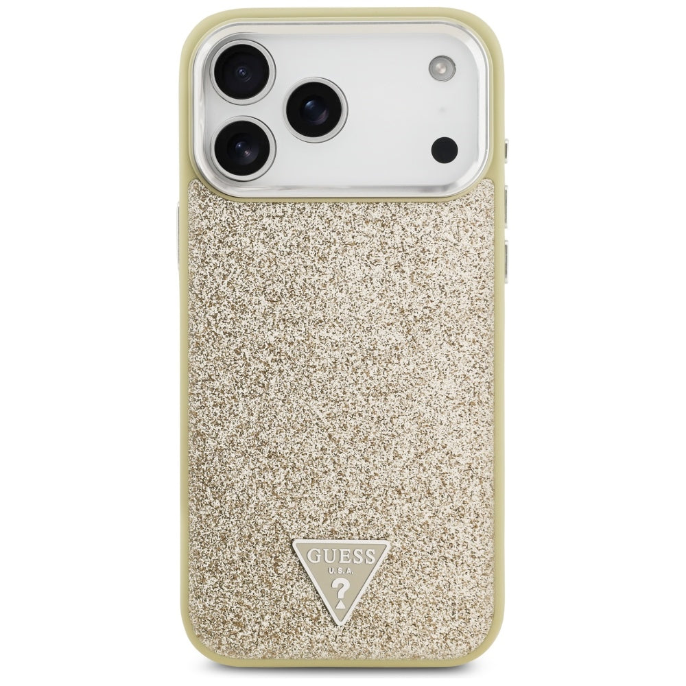 Guess Glitter Triangle Logo MagSafe dėklas iPhone 17 Pro Max - Auksinis -- iPhone 17 Pro Max
