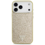 Guess Glitter Triangle Logo MagSafe dėklas iPhone 17 Pro Max - Auksinis -- iPhone 17 Pro Max