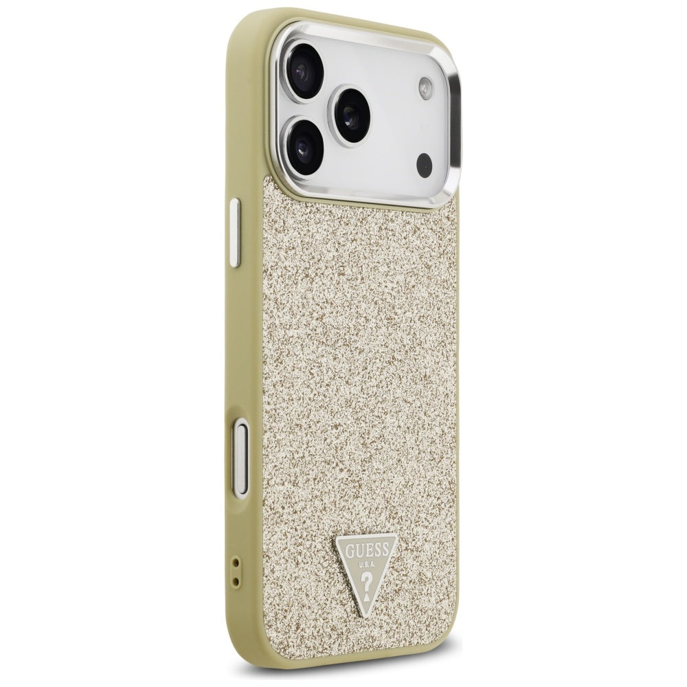 Guess Glitter Triangle Logo MagSafe dėklas iPhone 17 Pro Max - Auksinis -- iPhone 17 Pro Max