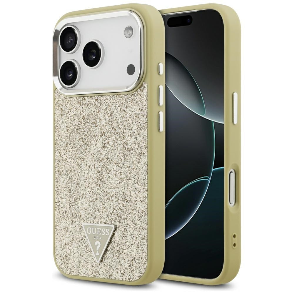 Guess Glitter Triangle Logo MagSafe dėklas iPhone 17 Pro - Auksinis -- iPhone 17 Pro