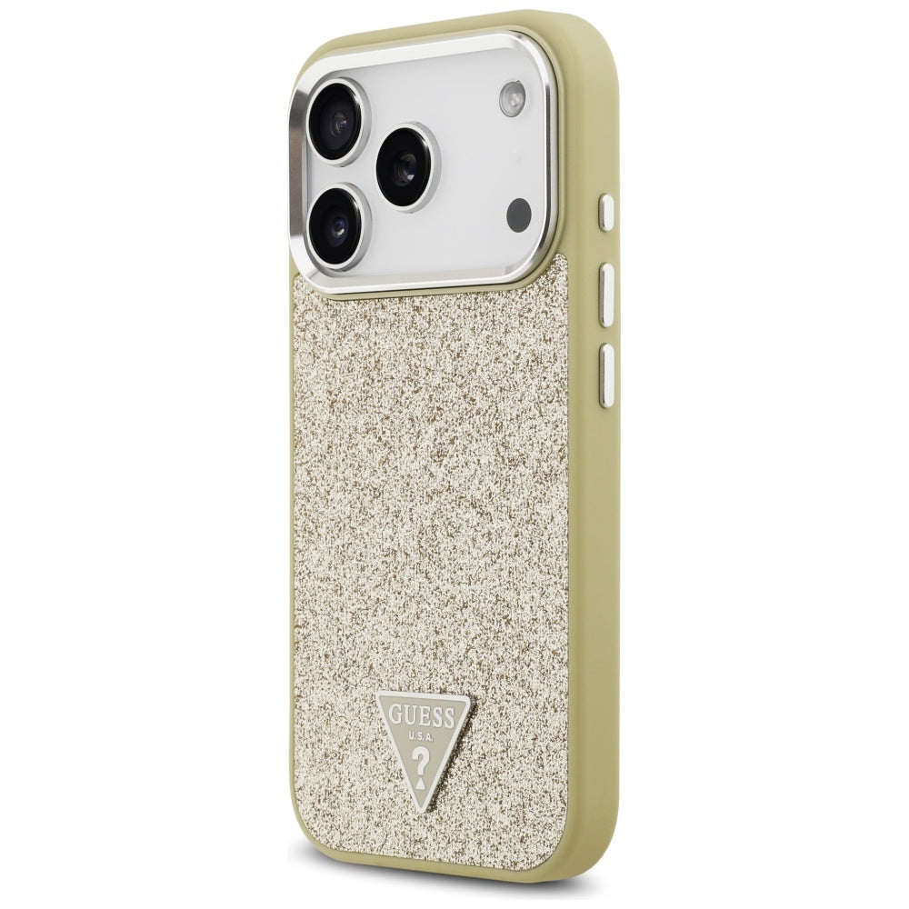 Guess Glitter Triangle Logo MagSafe dėklas iPhone 17 Pro - Auksinis -- iPhone 17 Pro