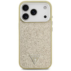 Guess Glitter Triangle Logo MagSafe dėklas iPhone 17 Pro - Auksinis -- iPhone 17 Pro