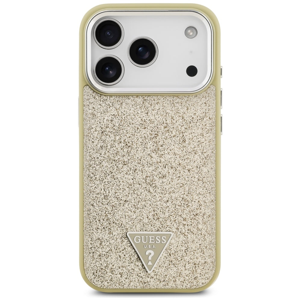 Guess Glitter Triangle Logo MagSafe dėklas iPhone 17 Pro - Auksinis -- iPhone 17 Pro