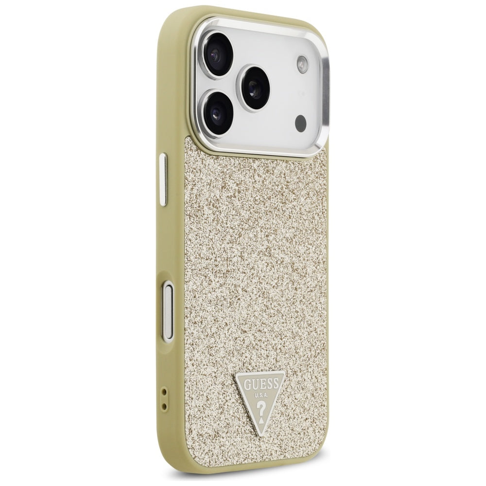 Guess Glitter Triangle Logo MagSafe dėklas iPhone 17 Pro - Auksinis -- iPhone 17 Pro
