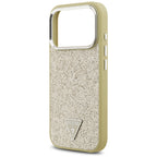 Guess Glitter Triangle Logo MagSafe dėklas iPhone 17 Pro - Auksinis -- iPhone 17 Pro