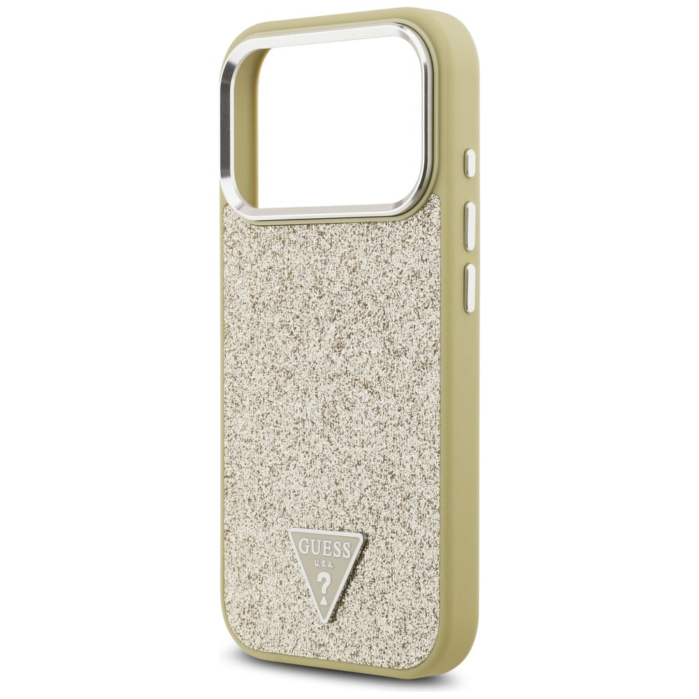 Guess Glitter Triangle Logo MagSafe dėklas iPhone 17 Pro - Auksinis -- iPhone 17 Pro