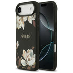 Guess Grained Flowers Classic Logo MagSafe dėklas, skirtas iPhone Air - black