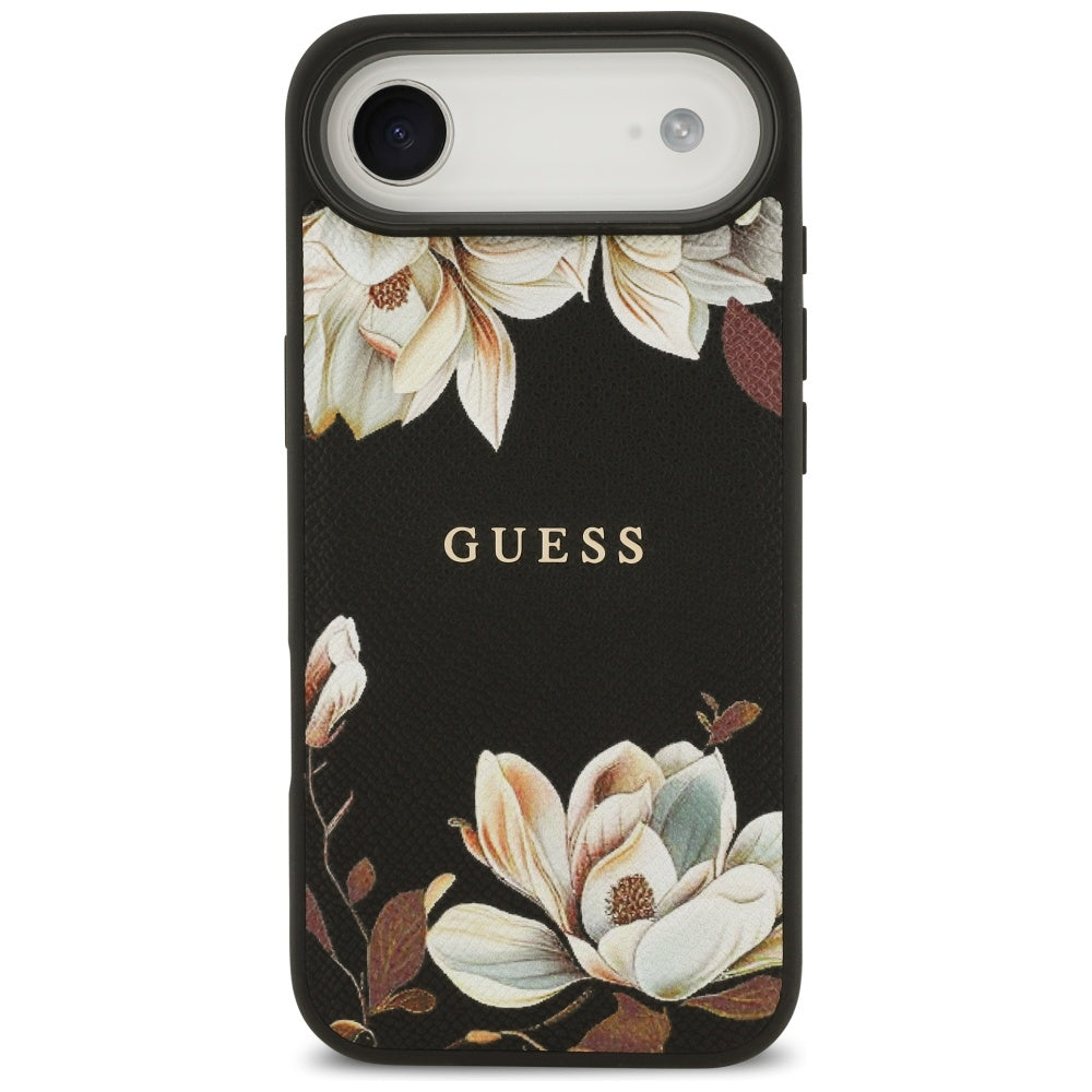 Guess Grained Flowers Classic Logo MagSafe dėklas, skirtas iPhone Air - black