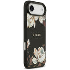 Guess Grained Flowers Classic Logo MagSafe dėklas, skirtas iPhone Air - black