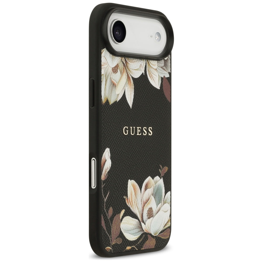 Guess Grained Flowers Classic Logo MagSafe dėklas, skirtas iPhone Air - black