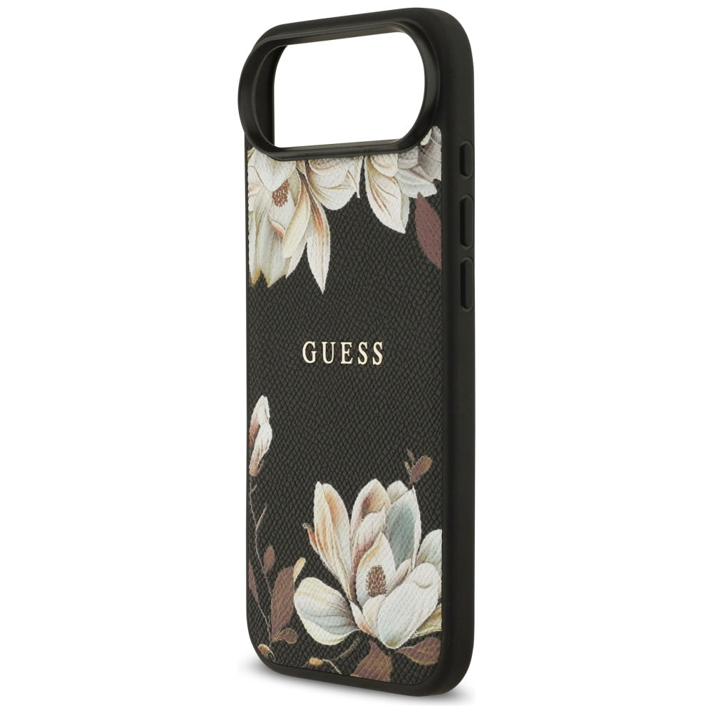 Guess Grained Flowers Classic Logo MagSafe dėklas, skirtas iPhone Air - black