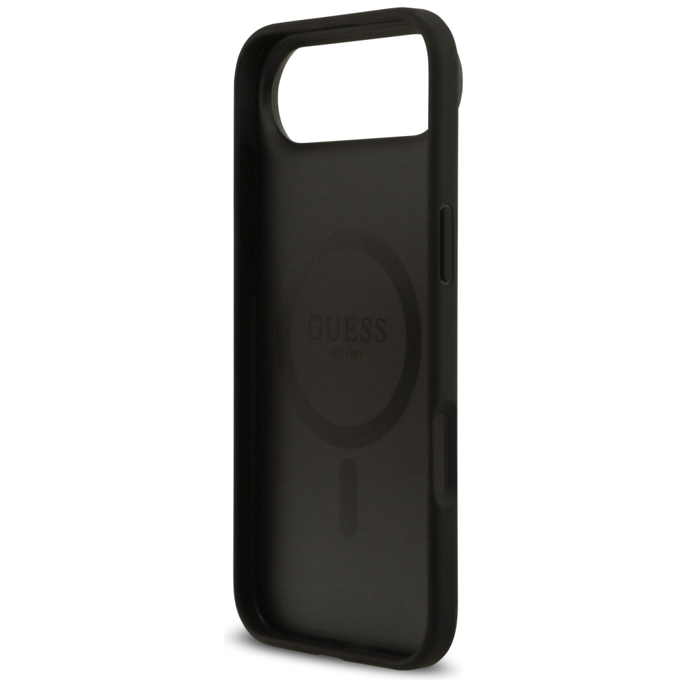 Guess Grained Flowers Classic Logo MagSafe dėklas, skirtas iPhone Air - black