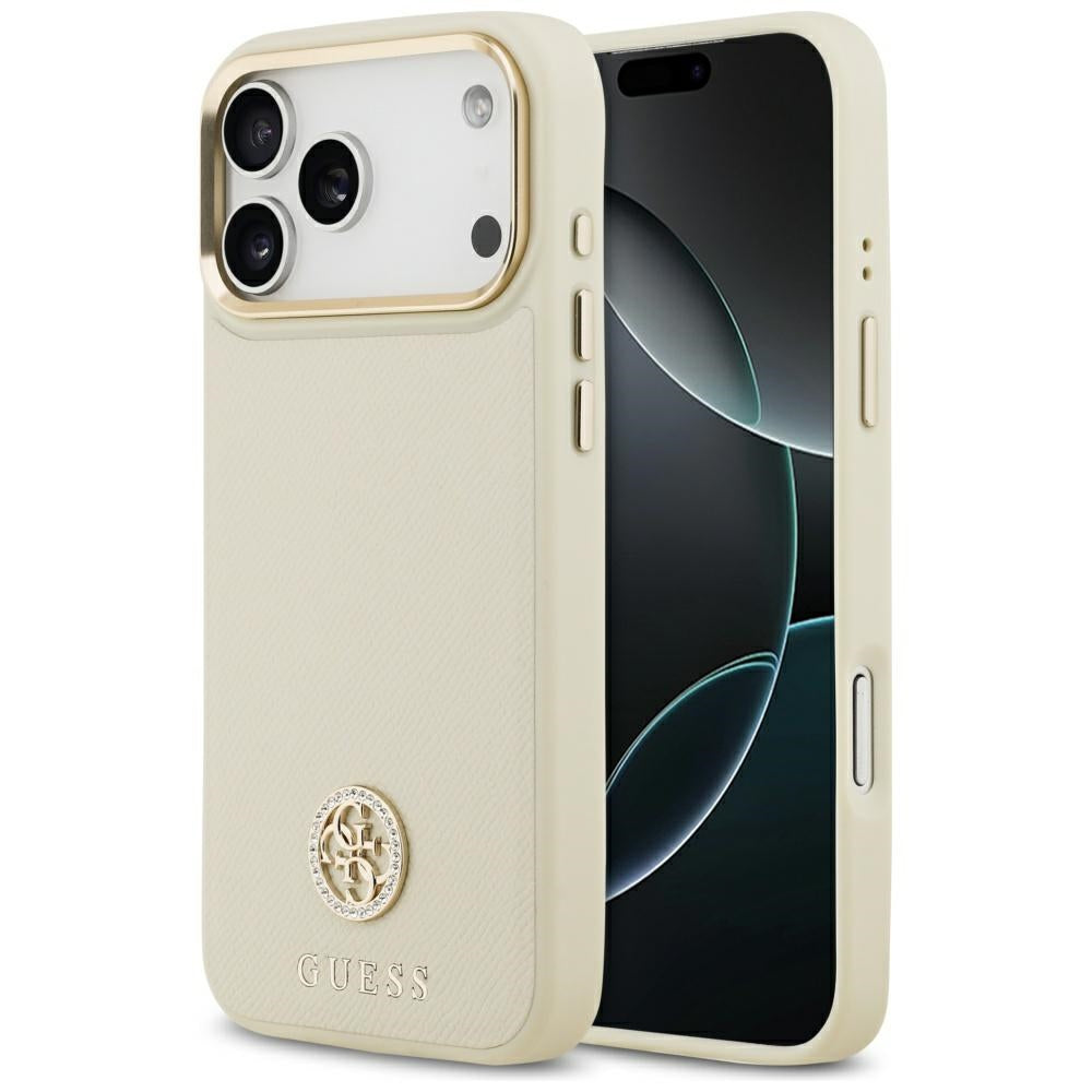 Guess Grained Strass Logo MagSafe dėklas iPhone 17 Pro Max - Smėlinė -- iPhone 17 Pro Max
