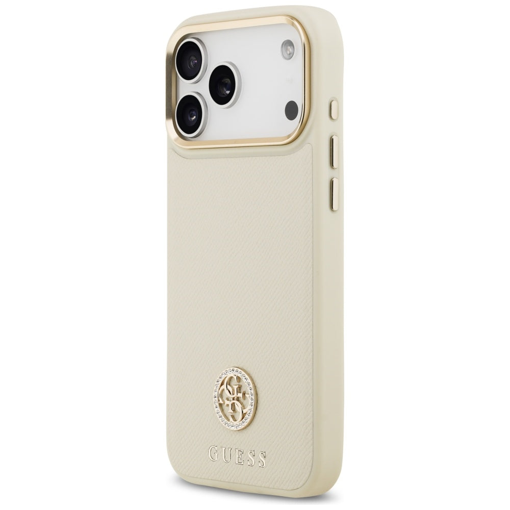 Guess Grained Strass Logo MagSafe dėklas iPhone 17 Pro Max - Smėlinė -- iPhone 17 Pro Max