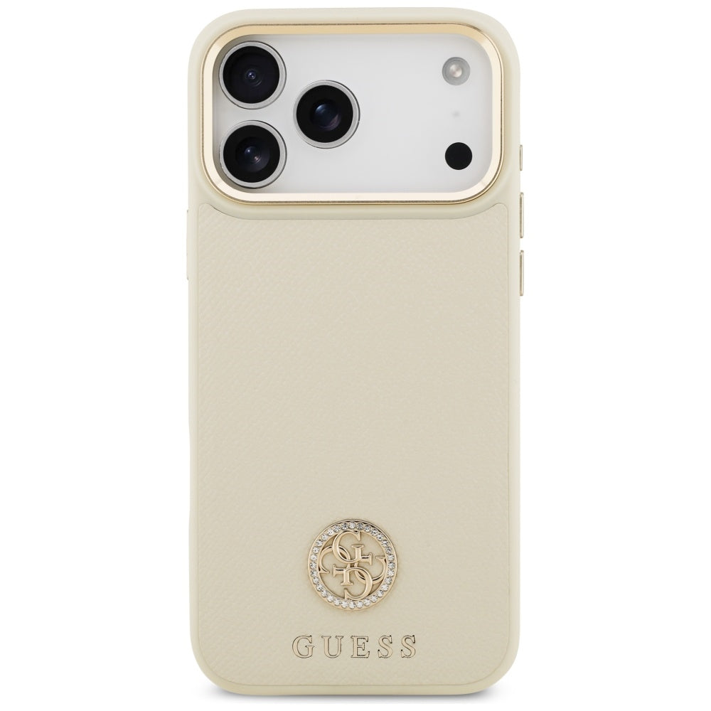 Guess Grained Strass Logo MagSafe dėklas iPhone 17 Pro Max - Smėlinė -- iPhone 17 Pro Max