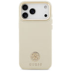 Guess Grained Strass Logo MagSafe dėklas iPhone 17 Pro Max - Smėlinė -- iPhone 17 Pro Max