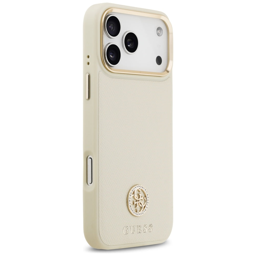 Guess Grained Strass Logo MagSafe dėklas iPhone 17 Pro Max - Smėlinė -- iPhone 17 Pro Max