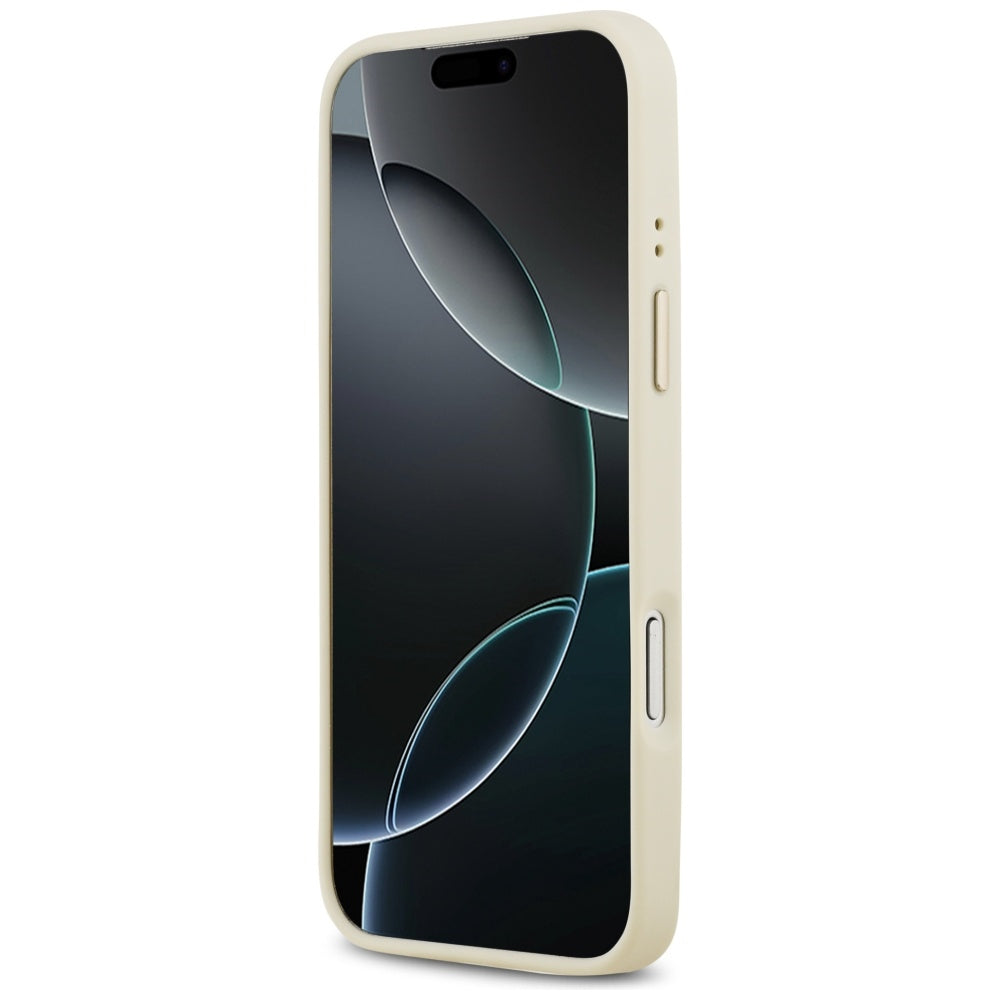 Guess Grained Strass Logo MagSafe dėklas iPhone 17 Pro Max - Smėlinė -- iPhone 17 Pro Max