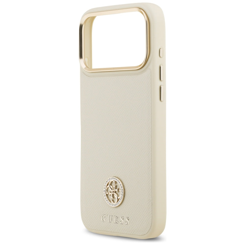 Guess Grained Strass Logo MagSafe dėklas iPhone 17 Pro Max - Smėlinė -- iPhone 17 Pro Max