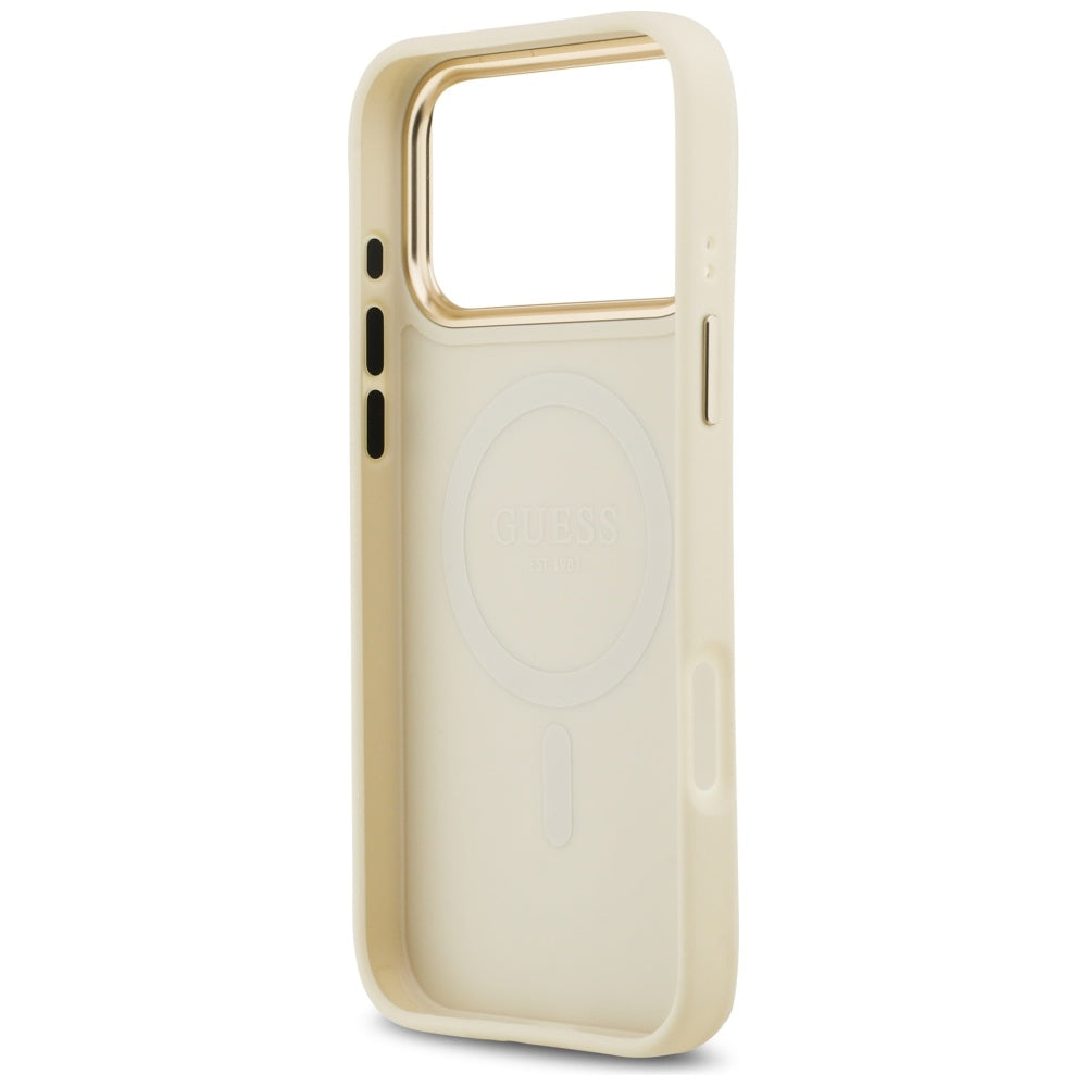 Guess Grained Strass Logo MagSafe dėklas iPhone 17 Pro Max - Smėlinė -- iPhone 17 Pro Max