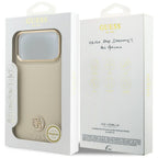 Guess Grained Strass Logo MagSafe dėklas iPhone 17 Pro Max - Smėlinė -- iPhone 17 Pro Max