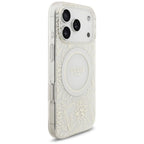 Guess IML Flowers Electro Pearl Strap MagSafe dėklas iPhone 17 Pro - Baltas -- iPhone 17 Pro