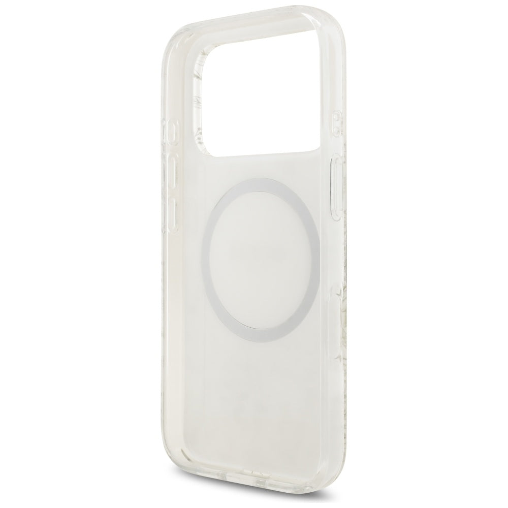 Guess IML Flowers Electro Pearl Strap MagSafe dėklas iPhone 17 Pro - Baltas -- iPhone 17 Pro