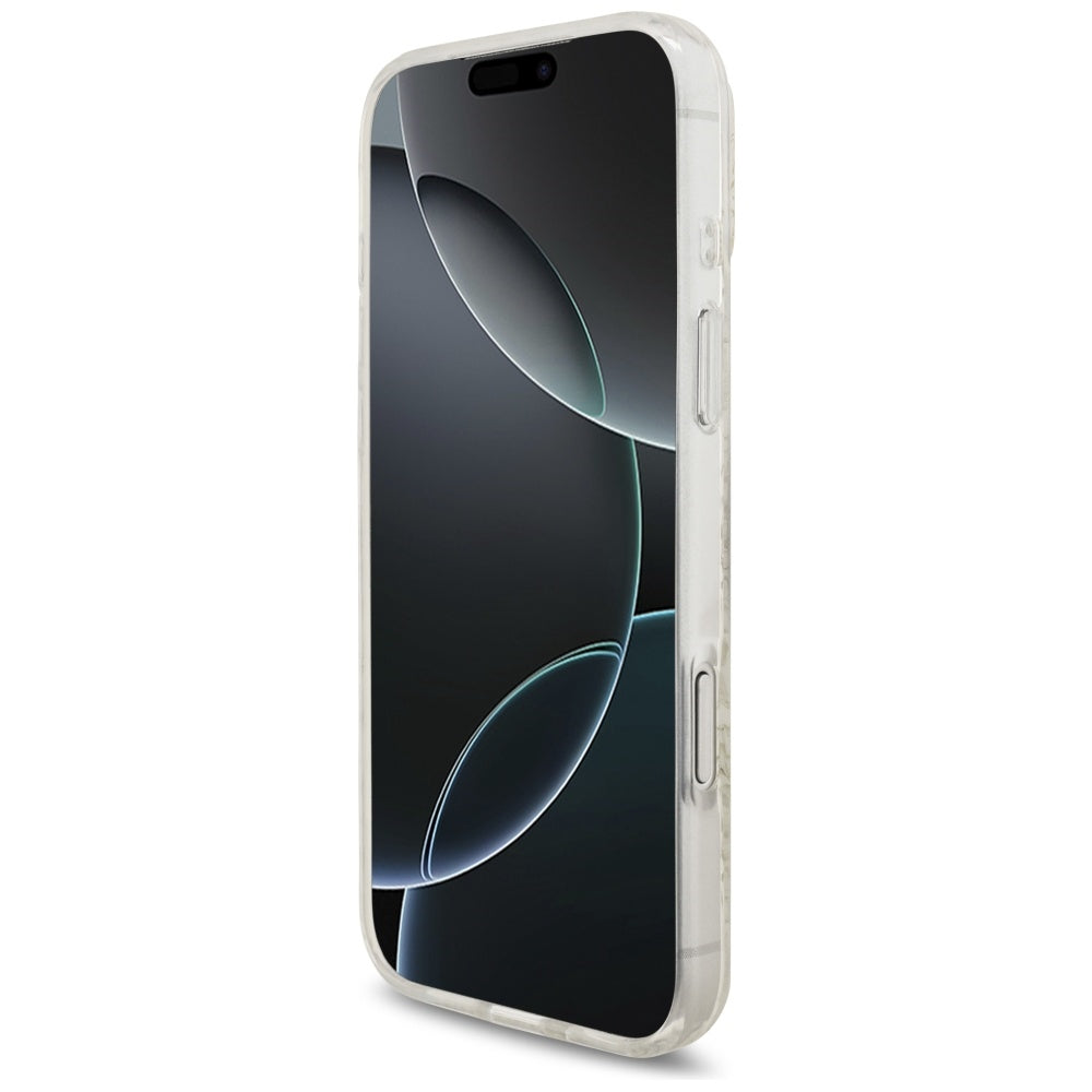 Guess IML Flowers Electro Pearl Strap MagSafe dėklas iPhone 17 Pro Max - Balta -- iPhone 17 Pro Max