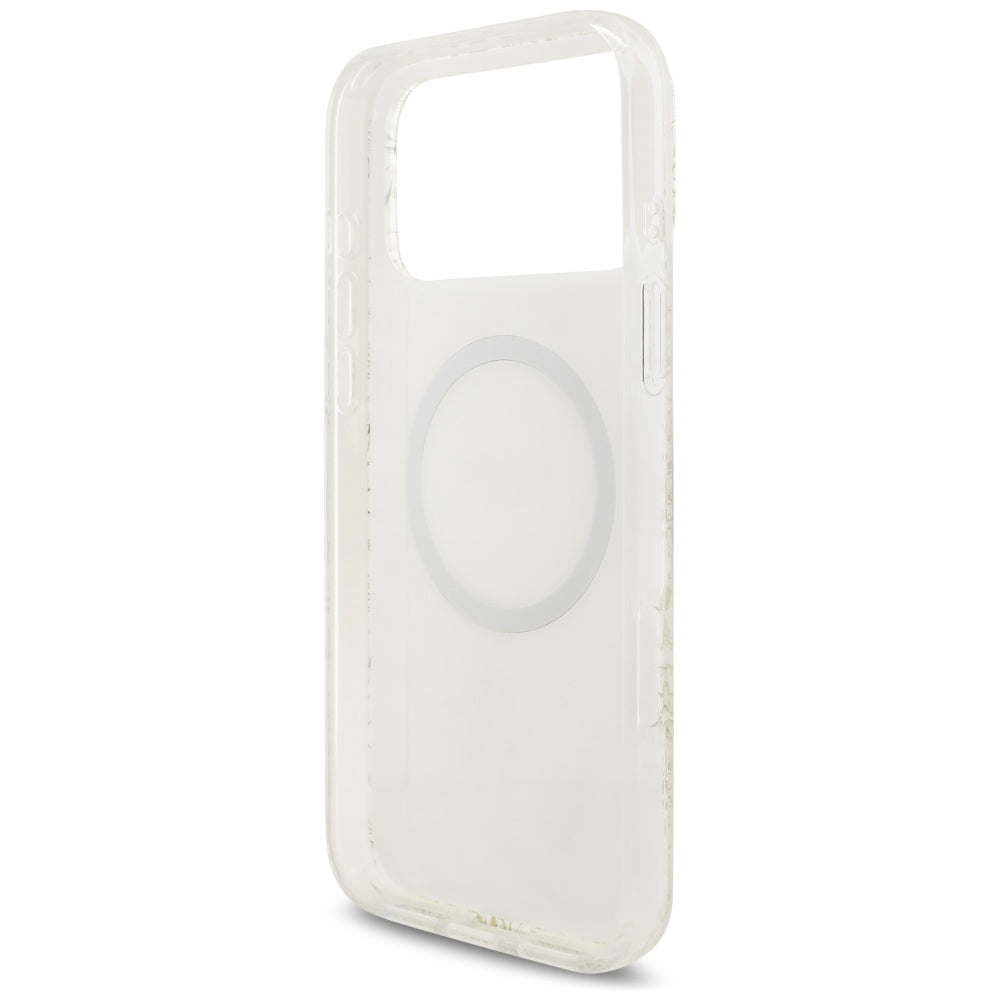 Guess IML Flowers Electro Pearl Strap MagSafe dėklas iPhone 17 Pro Max - Balta -- iPhone 17 Pro Max