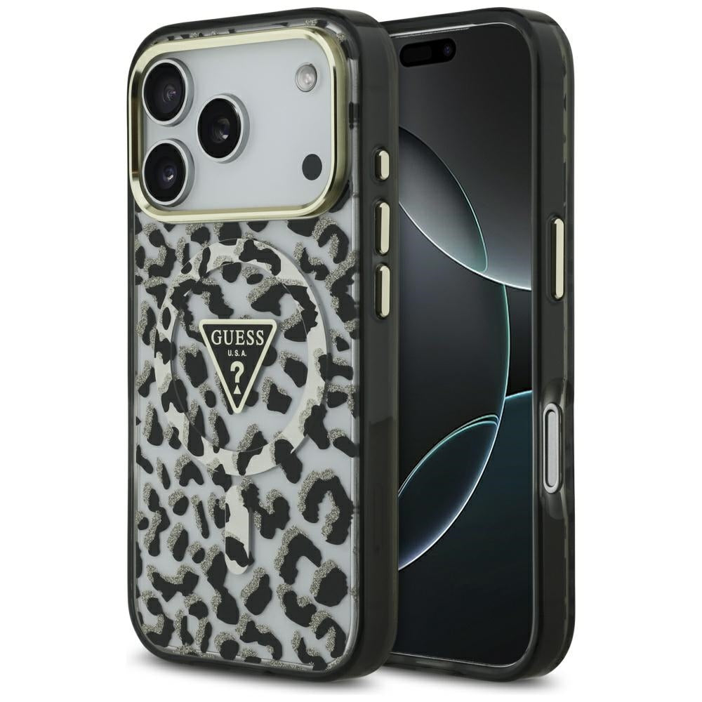 Guess Leopard Glitter MagSafe dėklas iPhone 17 Pro - Juodas -- iPhone 17 Pro