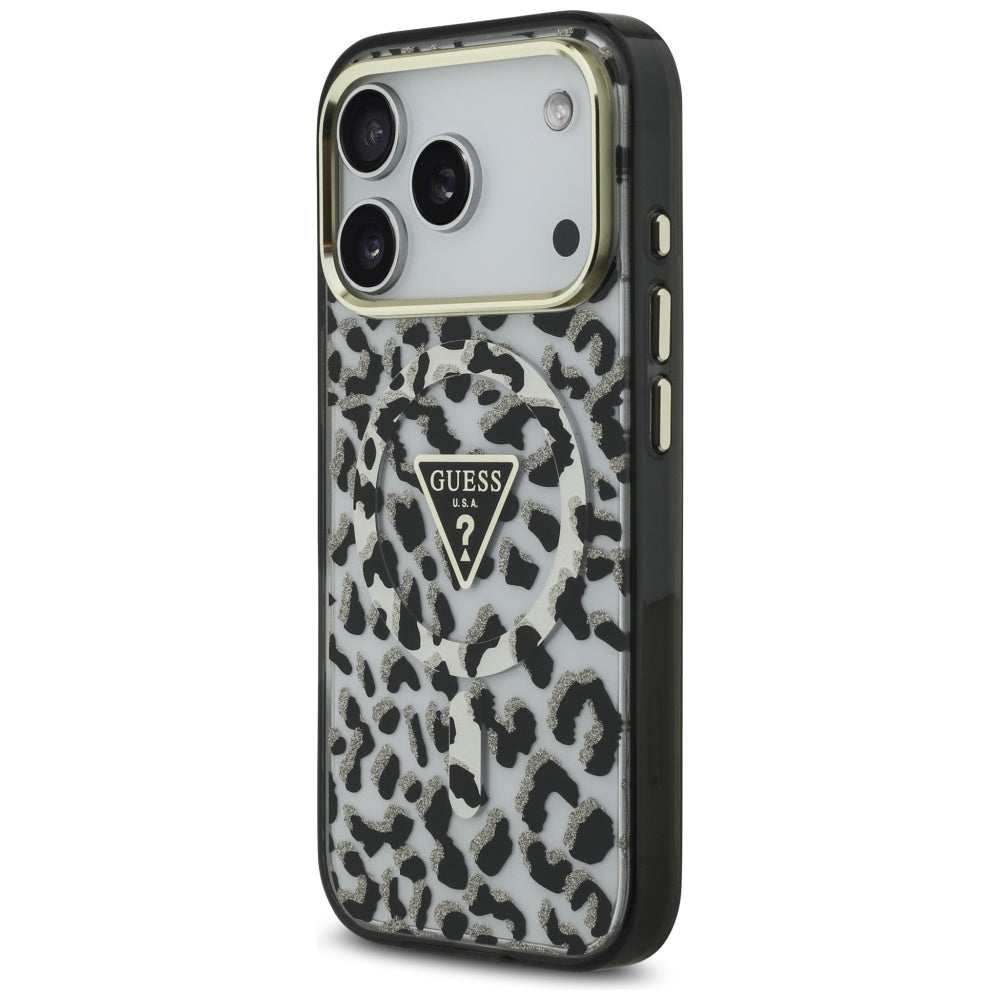 Guess Leopard Glitter MagSafe dėklas iPhone 17 Pro - Juodas -- iPhone 17 Pro