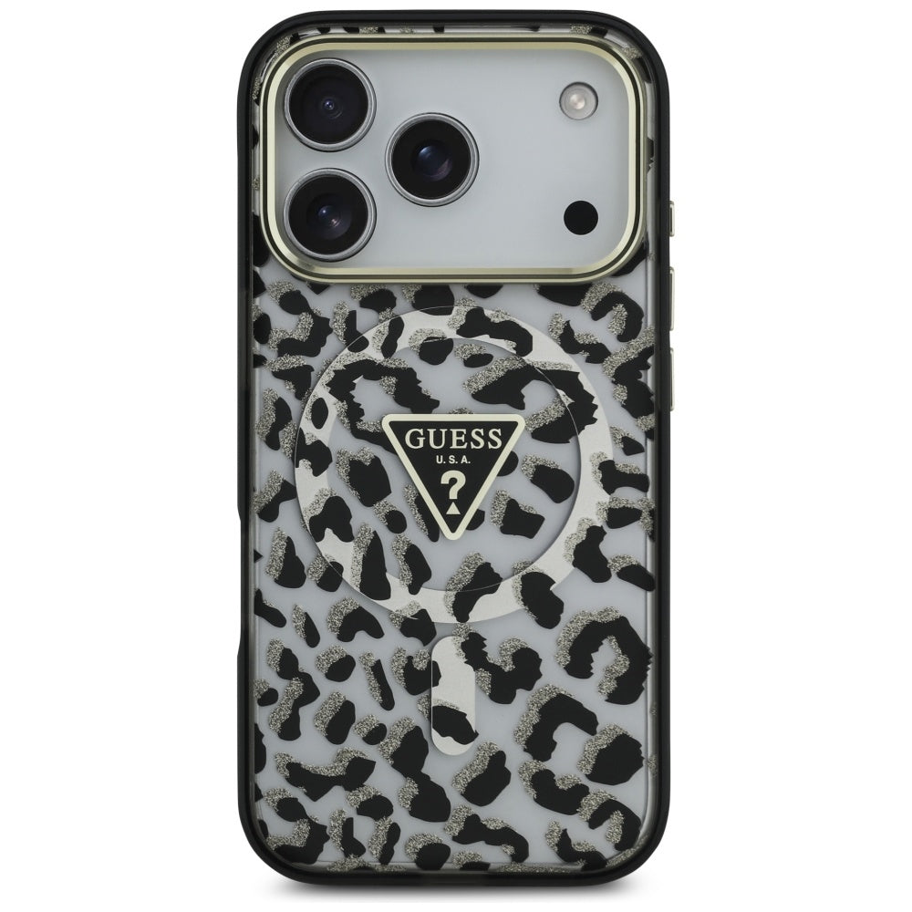 Guess Leopard Glitter MagSafe dėklas iPhone 17 Pro - Juodas -- iPhone 17 Pro