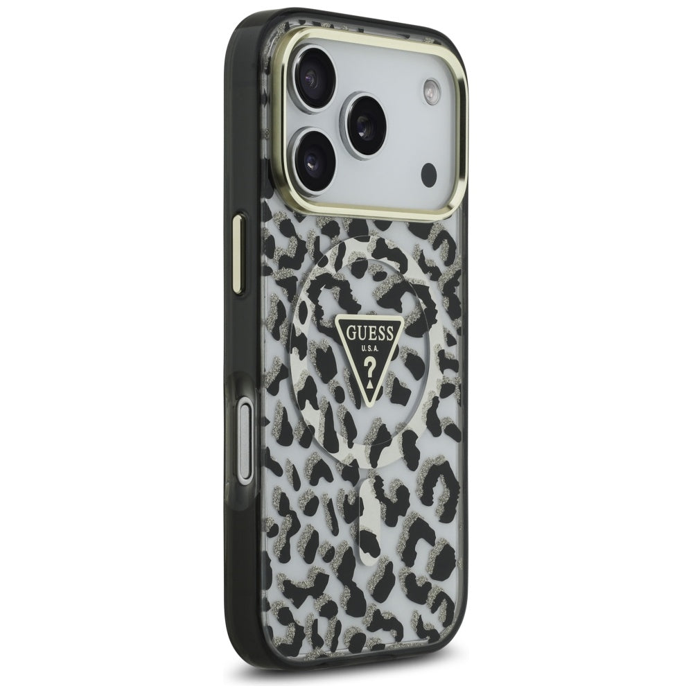 Guess Leopard Glitter MagSafe dėklas iPhone 17 Pro - Juodas -- iPhone 17 Pro