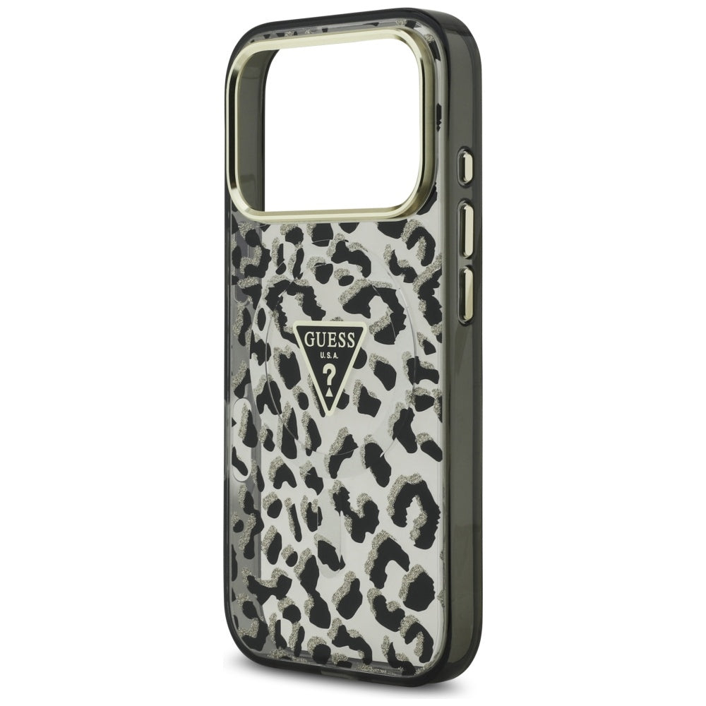 Guess Leopard Glitter MagSafe dėklas iPhone 17 Pro - Juodas -- iPhone 17 Pro