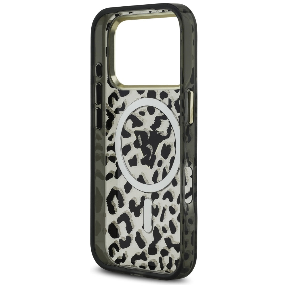 Guess Leopard Glitter MagSafe dėklas iPhone 17 Pro - Juodas -- iPhone 17 Pro