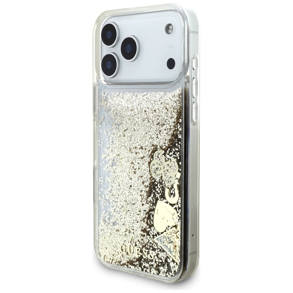Guess Liq. Glitter 4 Charms dėklas iPhone 17 Pro Max - Auksinė -- iPhone 17 Pro Max