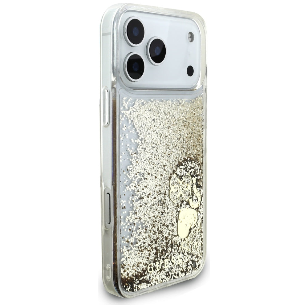 Guess Liq. Glitter 4 Charms dėklas iPhone 17 Pro Max - Auksinė -- iPhone 17 Pro Max