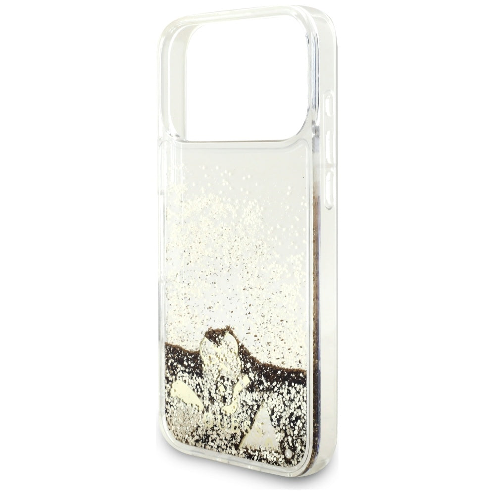 Guess Liq. Glitter 4 Charms dėklas iPhone 17 Pro Max - Auksinė -- iPhone 17 Pro Max