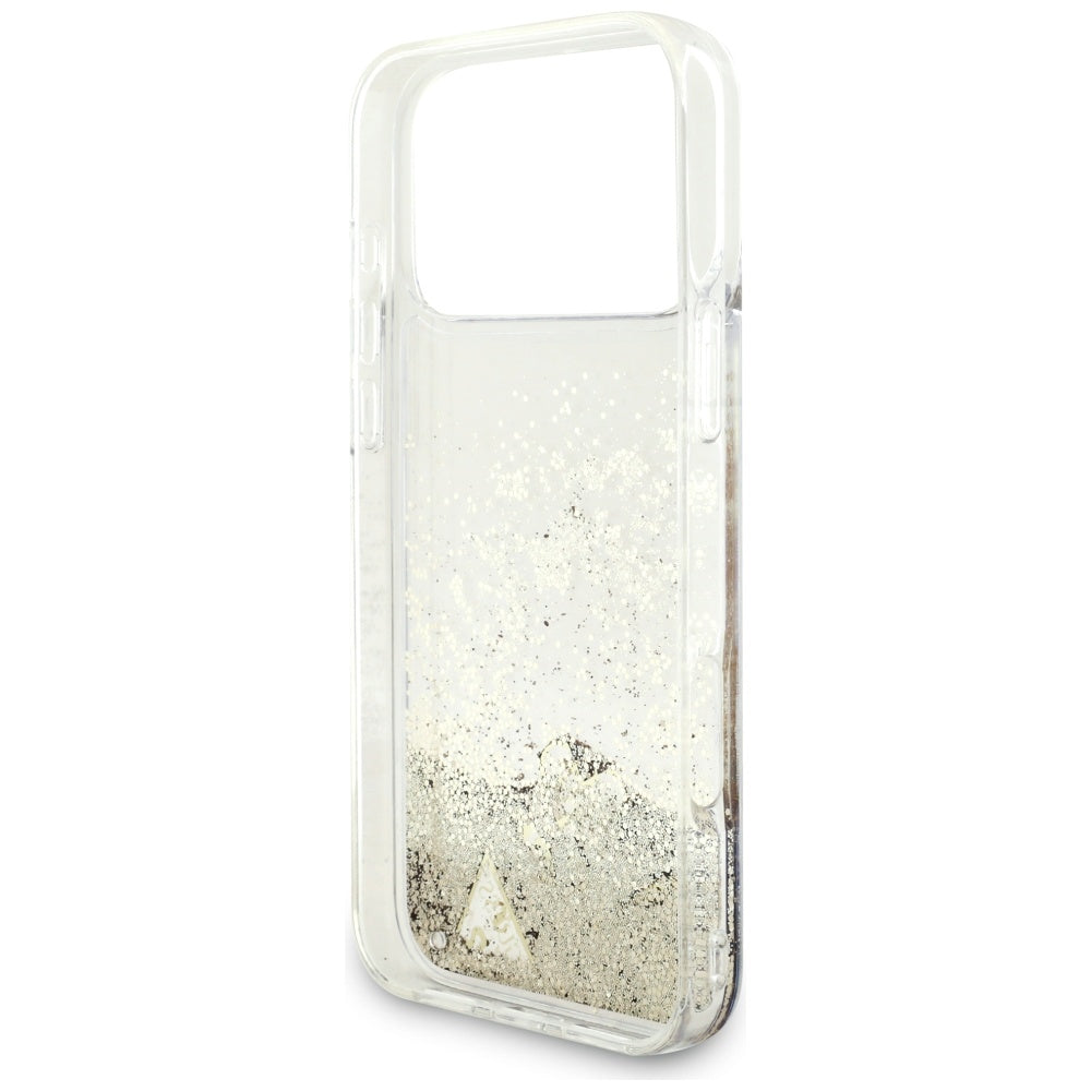 Guess Liq. Glitter 4 Charms dėklas iPhone 17 Pro Max - Auksinė -- iPhone 17 Pro Max