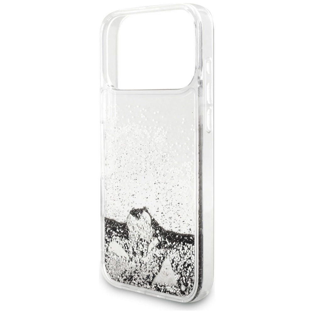 Guess Liq. Glitter 4 Charms dėklas iPhone 17 Pro Max - Sidabrinė -- iPhone 17 Pro Max