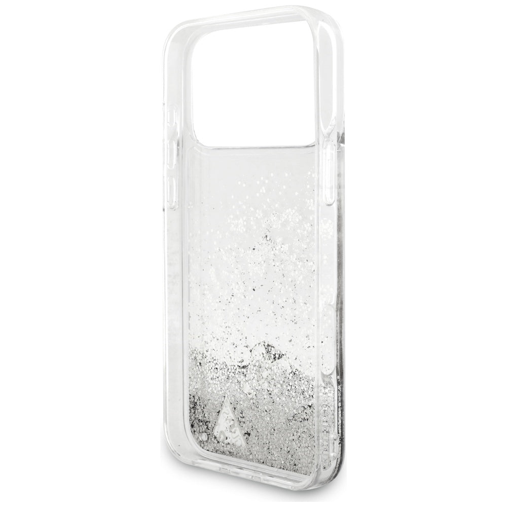 Guess Liq. Glitter 4 Charms dėklas iPhone 17 Pro Max - Sidabrinė -- iPhone 17 Pro Max