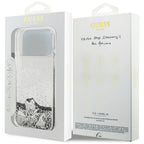 Guess Liq. Glitter 4 Charms dėklas iPhone 17 Pro Max - Sidabrinė -- iPhone 17 Pro Max